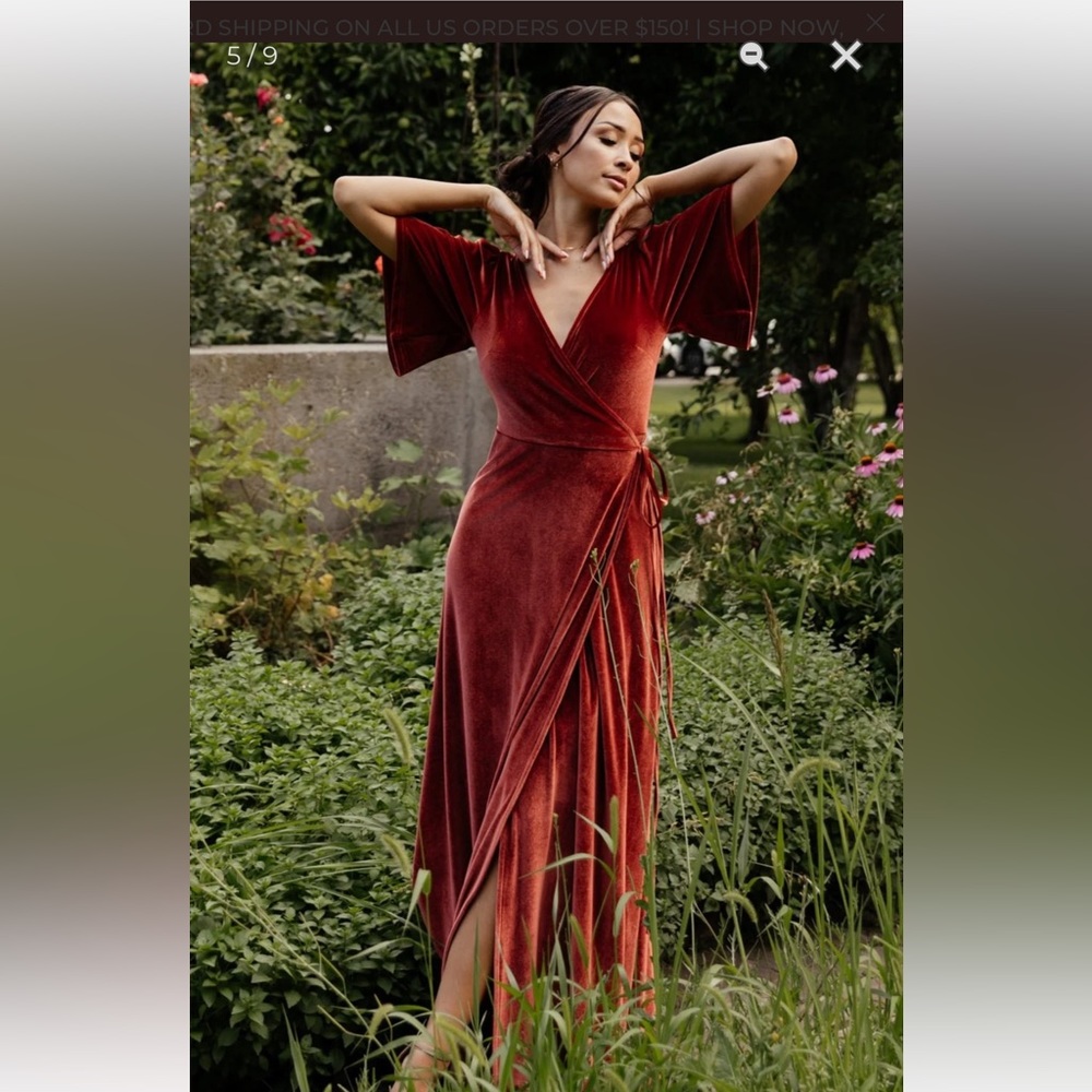 Baltic Born Meghan Velvet Wrap Maxi Dress in Terracotta